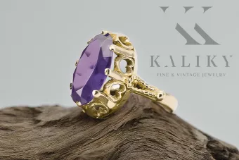 14k żółte złoto Aleksandryt Pierścionek Vintage Biżuteria vrc134y